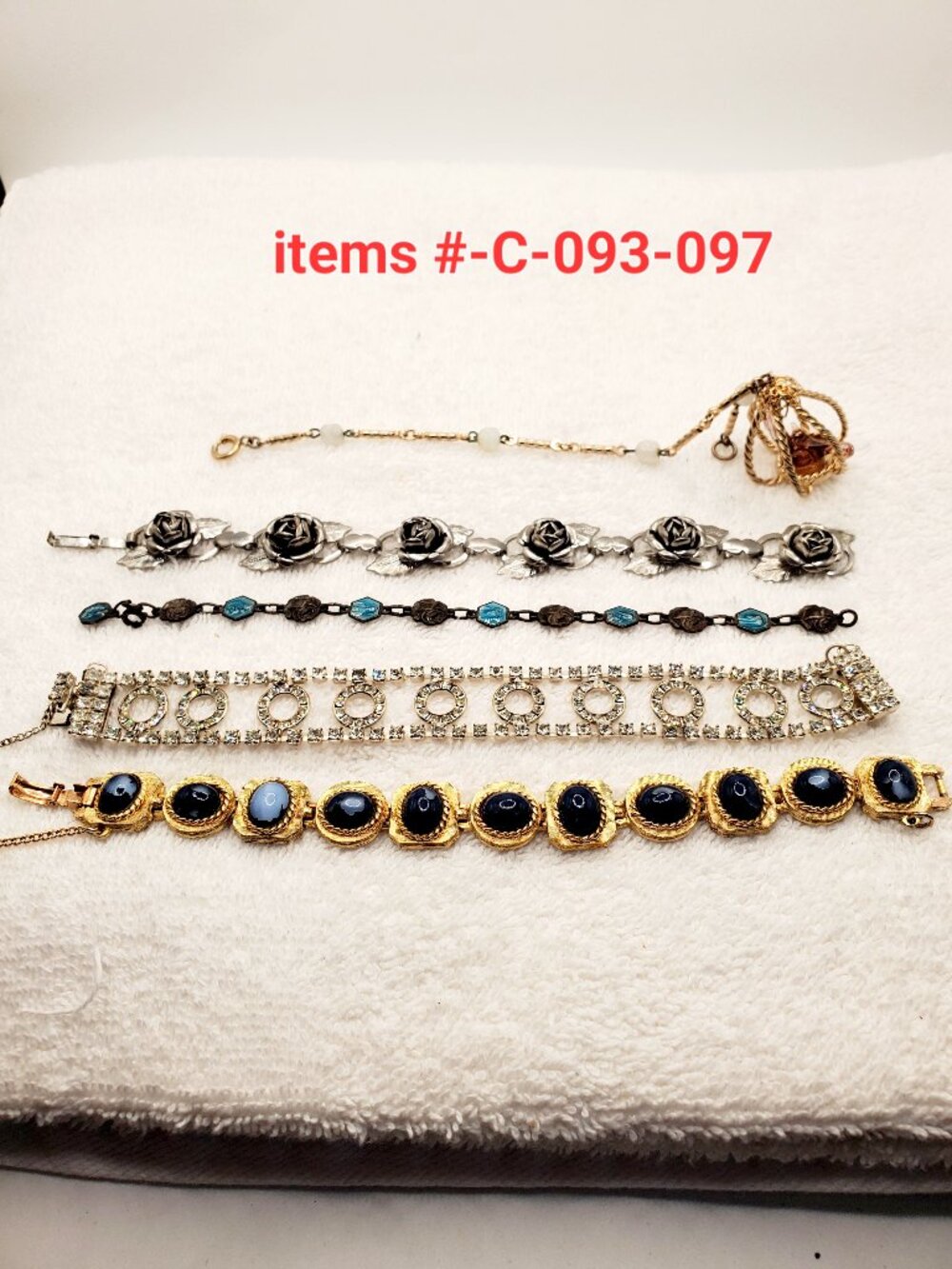 5 Vintage Bracelets, items # C- 093-097,. wt. 98 grams.